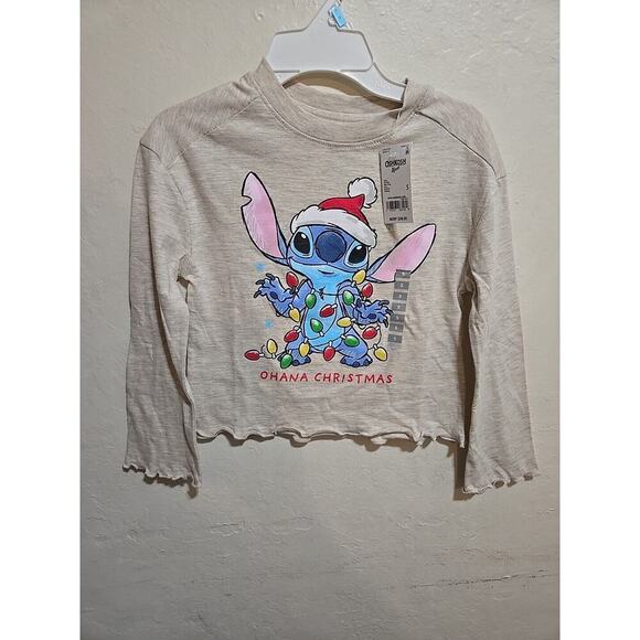 Disney Other - Disney Stitch Kids Girls Ohana Christmas Cute Santa Stitch Shirt Oatmeal Sz 5